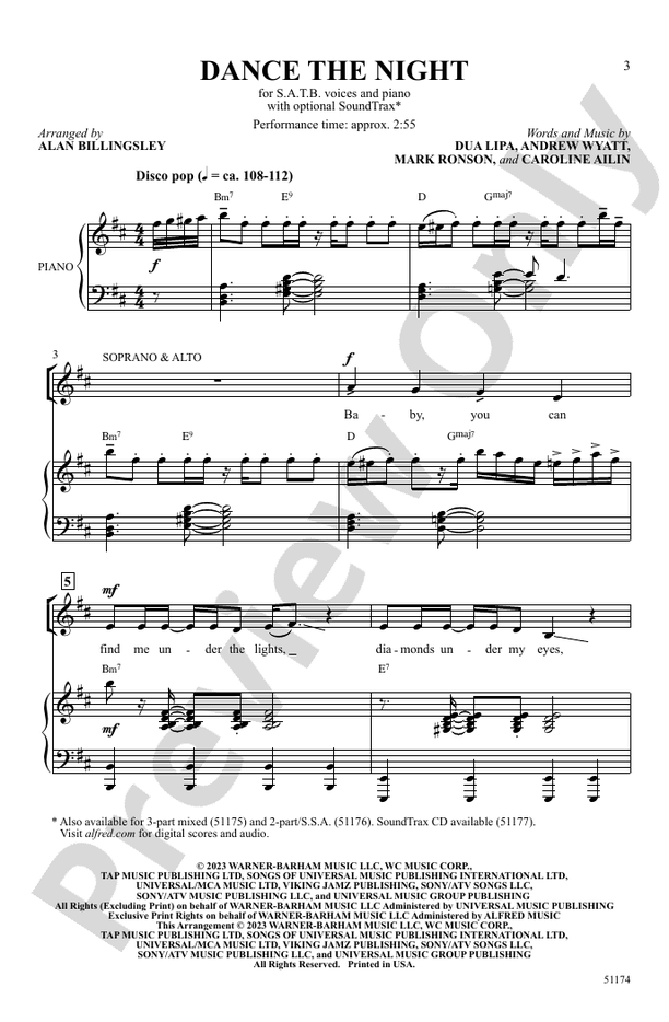 Dance The Night: SATB Choral Octavo: Dua Lipa - Digital Sheet Music ...