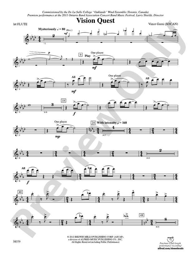 Vision Quest Flute Flute Part Digital Sheet Music Download