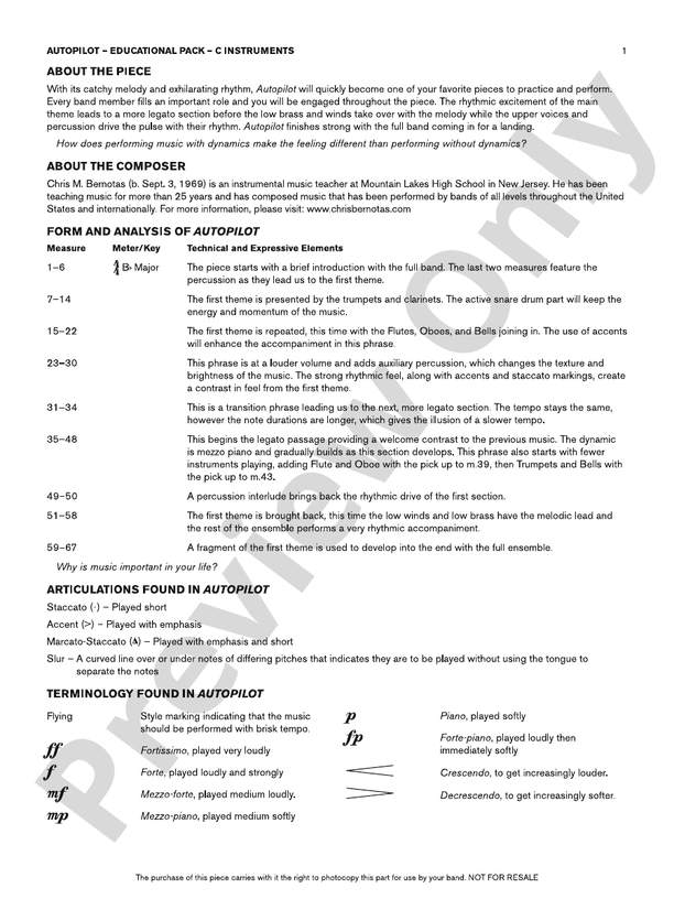 Autopilot C Educational Pack C Educational Pack Part Digital Sheet
