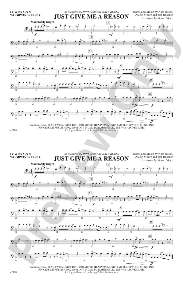 Just Give Me a Reason: Low Brass & Woodwinds #1 - Bass Clef