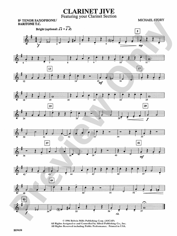 Jive Bflat Tenor Saxophone Bflat Tenor Saxophone Part