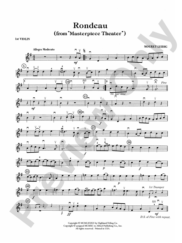 Rondeau (Theme from Masterpiece Theatre) 1st Violin 1st Violin Part