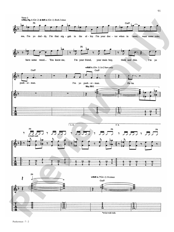 Pusher Man Guitar Curtis Mayfield Digital Sheet Music Download