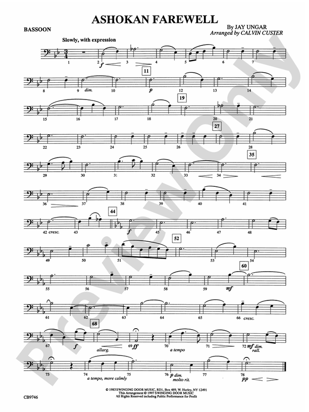 Ashokan Farewell (from The Civil War) Bassoon Bassoon Part Digital