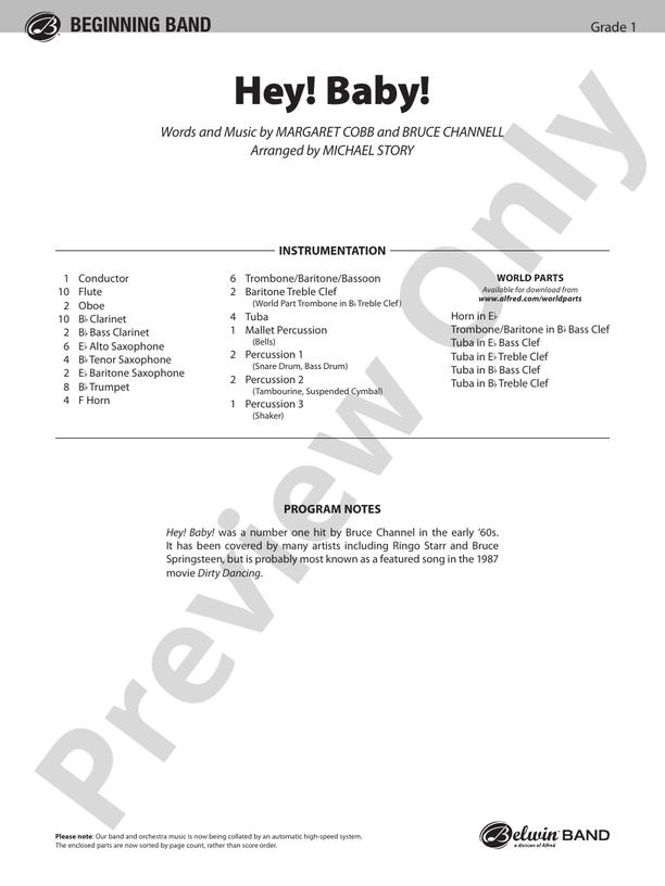 Hey! Baby! Score Concert Band Score Digital Sheet Music Download