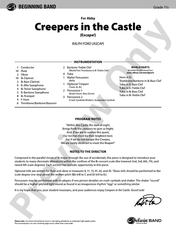 Creepers in the Castle Score Concert Band Score Digital Sheet Music Download