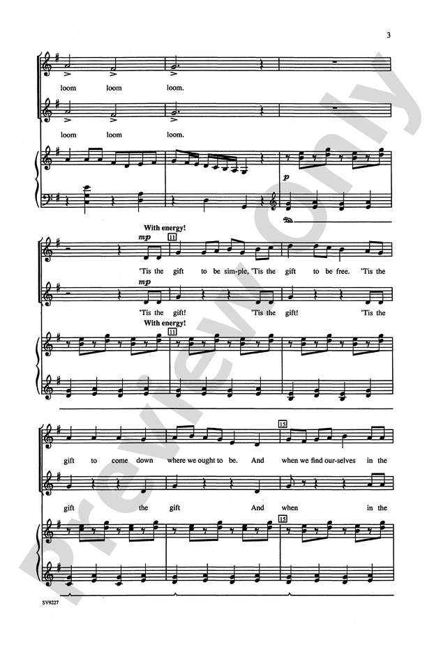 Simple Gifts, free easy hymn sheet music for piano with lyrics