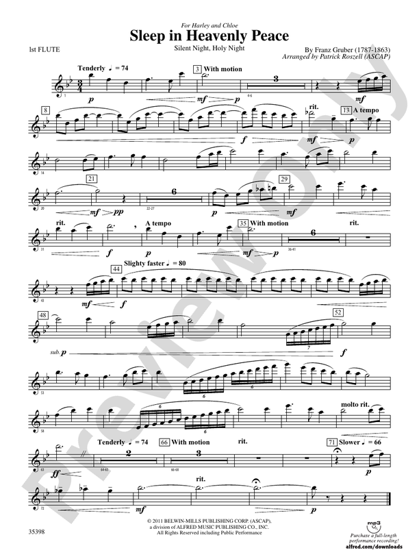 Sleep in Heavenly Peace Flute Flute Part Digital Sheet Music Download