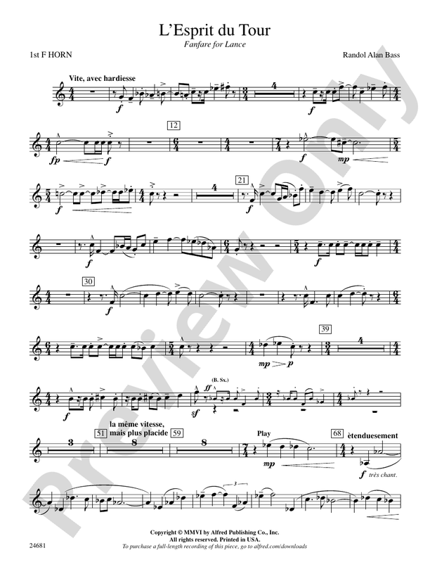 Lesprit Du Tour A Fanfare For Lance 1st F Horn 1st F Horn Part Digital Sheet Music Download 