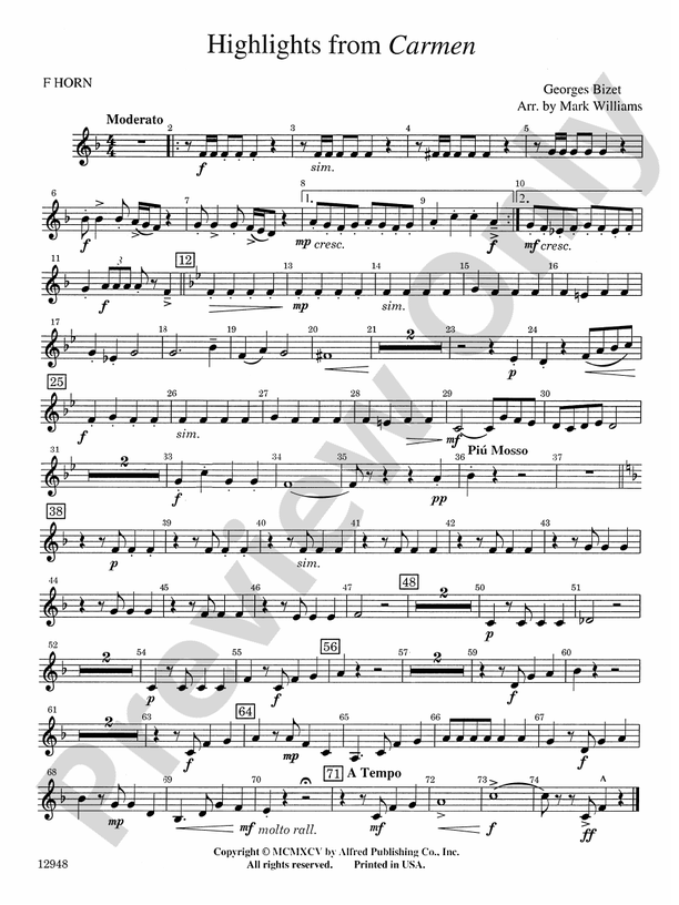 Highlights from Carmen: 1st F Horn