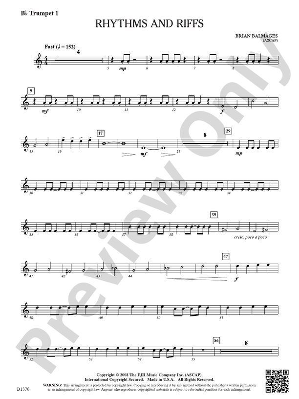 Rhythms and Riffs: B-flat Trumpet 1: B-flat Trumpet 1 Part: Brian ...