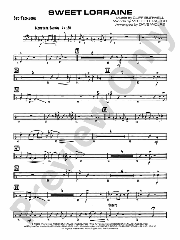 Sweet Lorraine: 3rd Trombone