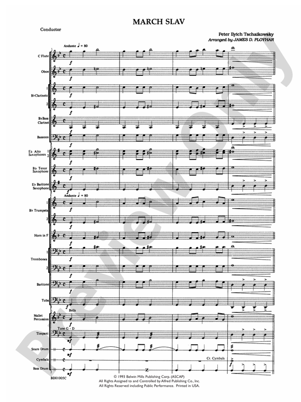 March Slav Concert Band Conductor Score Parts Peter Ilyich