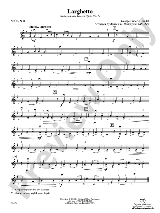Larghetto (from Concerto Grosso Op. 6, No. 12): 2nd Violin