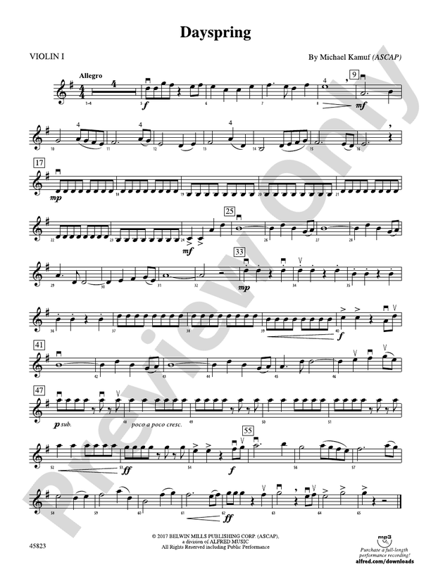 Dayspring 1st Violin 1st Violin Part Digital Sheet Music Download 7055