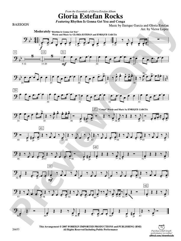 Gloria Estefan Rocks Bassoon Bassoon Part Digital Sheet Music Download