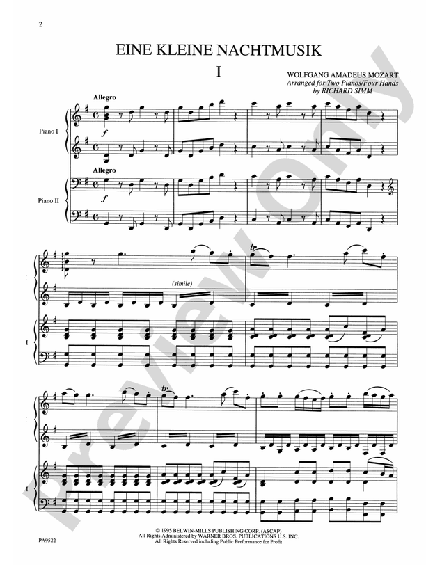 Eine Kleine Nachtmusik - Piano Duo (2 Pianos, 4 Hands)