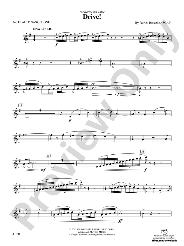 Drive 2nd E Flat Alto Saxophone 2nd E Flat Alto Saxophone Part Digital Sheet Music Download