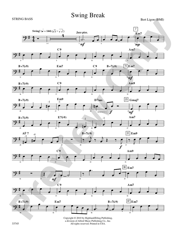 Swing Break String Bass String Bass Part Digital Sheet Music Download