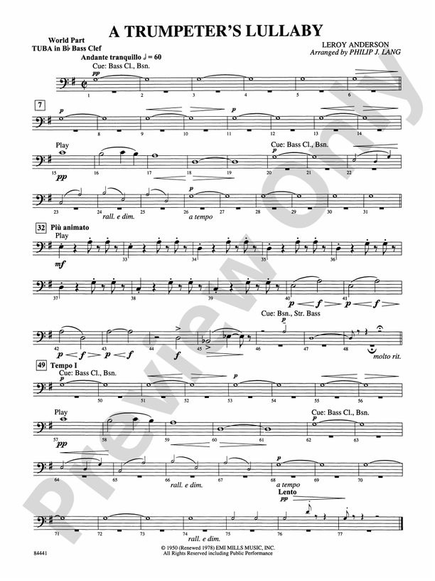 Trumpeter's Lullaby (with Trumpet Solo): (wp) B-flat Tuba B.C.: (wp) B ...