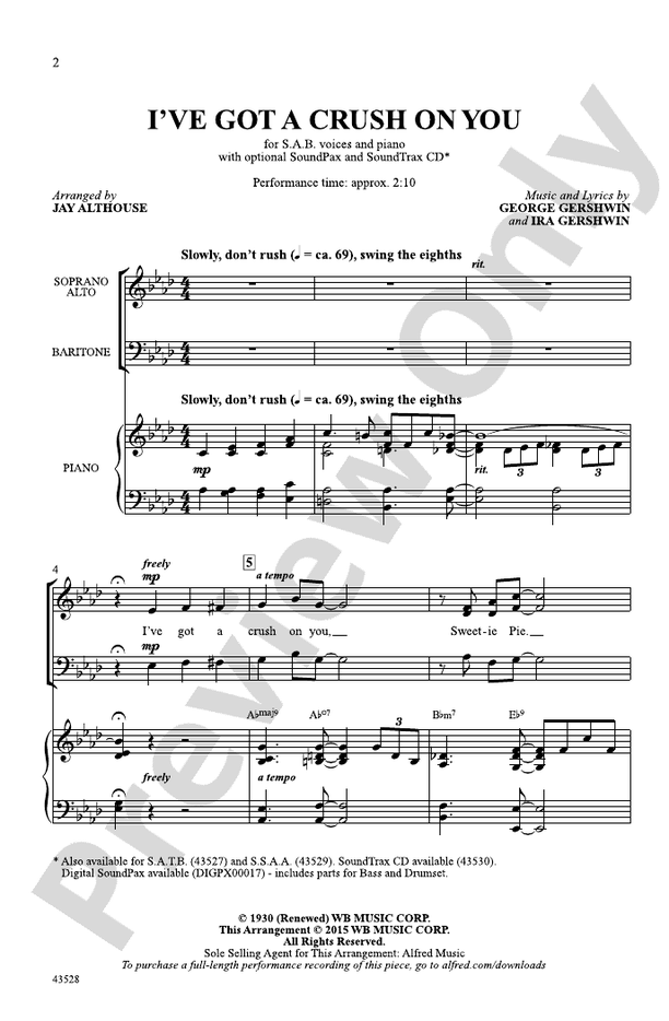 I've Got a Crush on You SAB Choral Octavo Gershwin Digital