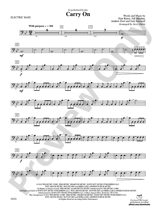 Carry On Electric Bass Electric Bass Part Digital Sheet Music Download