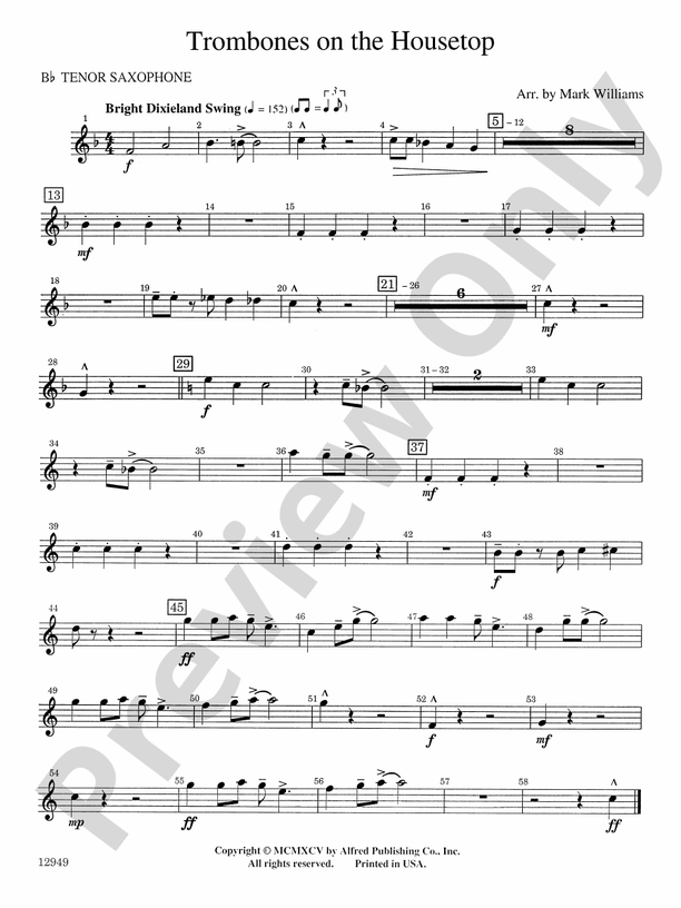 Trombones on the Housetop Bflat Tenor Saxophone Bflat Tenor