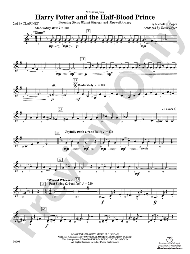 Harry Potter and the HalfBlood Prince, Selections from 2nd Bflat