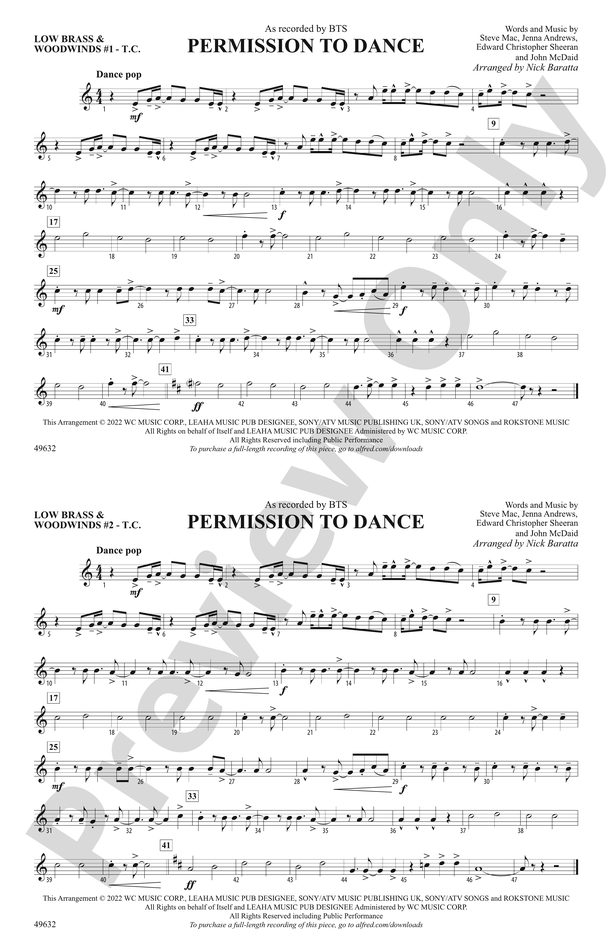 Permission to Dance: Low Brass & Woodwinds #1 - Treble Clef