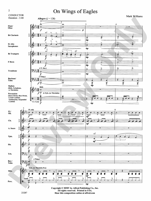 On Wings of Eagles Concert Band Conductor Score & Parts Mark Williams
