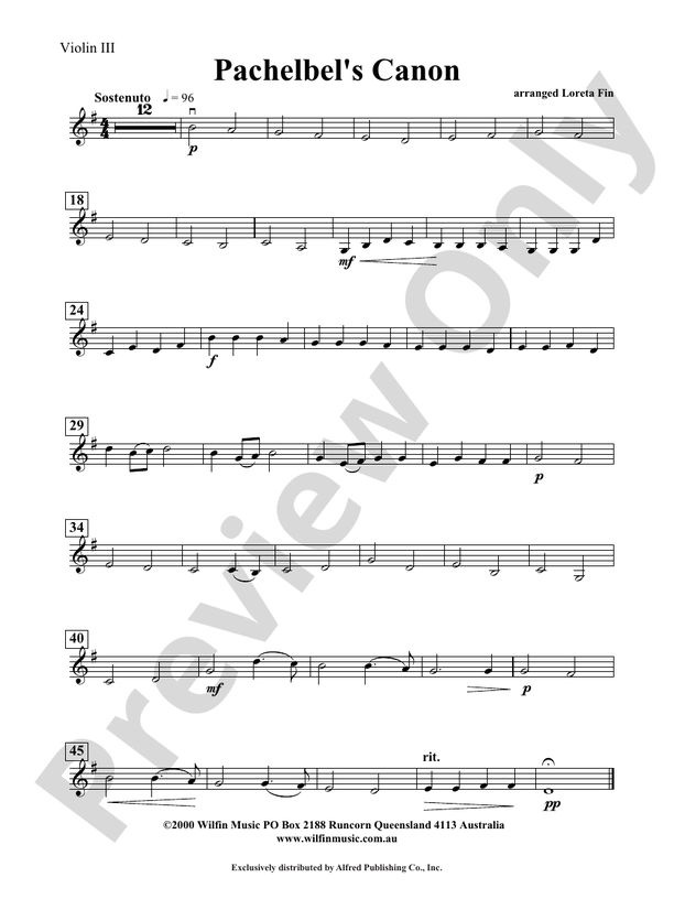 Pachelbels Canon 3rd Violin Viola Tc 3rd Violin Viola Tc Part Digital Sheet Music 5786