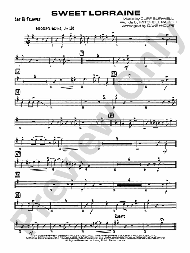 Sweet Lorraine: 1st B-flat Trumpet