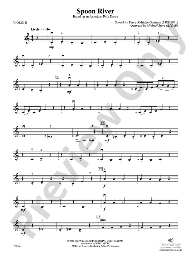 Spoon River 2nd Violin 2nd Violin Part Digital Sheet Music Download