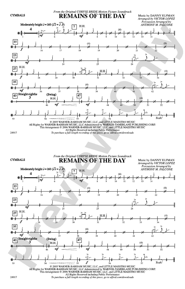 Remains of the Day (from Corpse Bride): Cymbals: Cymbals Part - Digital ...