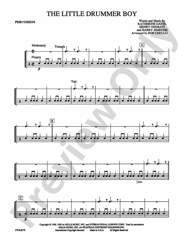 The Little Drummer Boy 1st Percussion 1st Percussion Part Digital Sheet Music Download