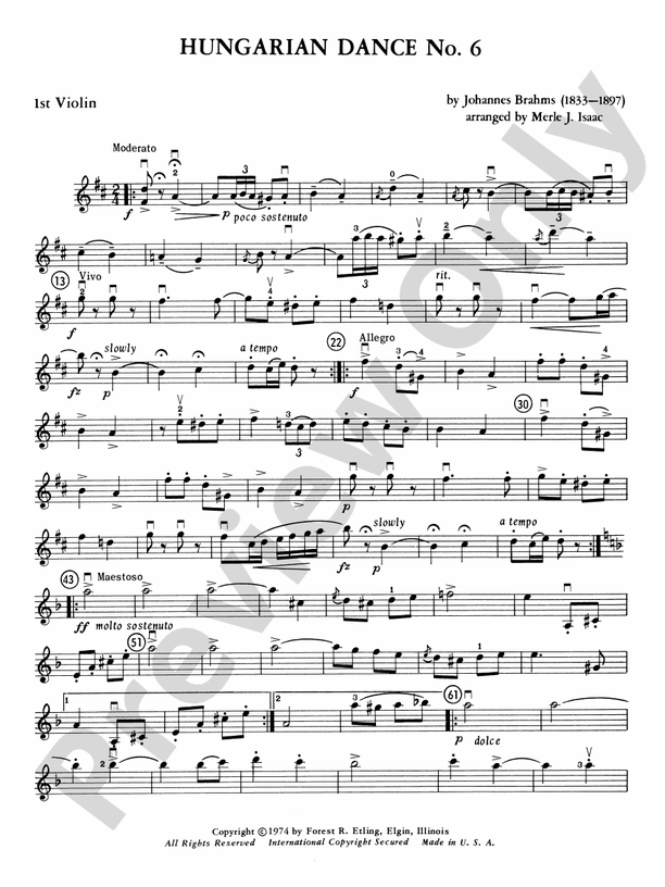Hungarian Dance No 6 1st Violin 1st Violin Part Digital Sheet