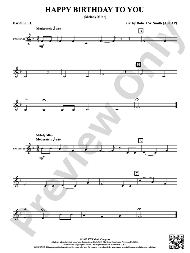 Happy Birthday to You: Baritone T.C.: Baritone T.C. Part - Digital