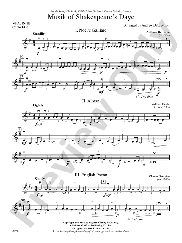 Musik of Shakespeare's Daye: 3rd Violin (Viola [TC])