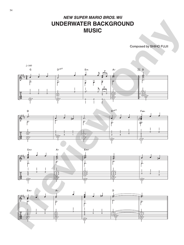 New Super Mario Bros. Wii Underwater Background Music: Guitar: Nintendo® -  Digital Sheet Music Download