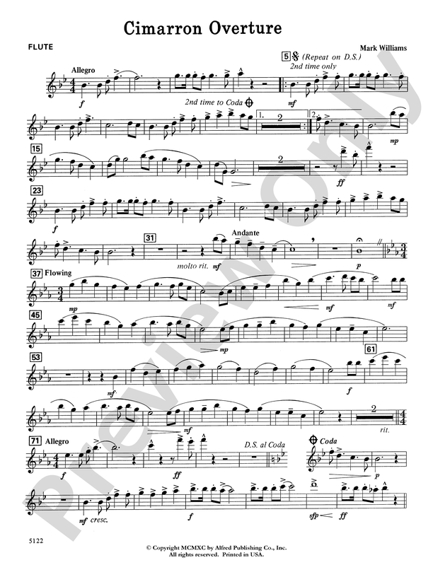 Cimarron Overture Flute Flute Part Digital Sheet Music Download