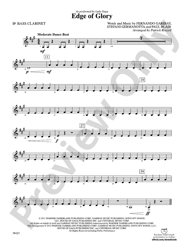 Edge of Glory Bflat Bass Bflat Bass Part