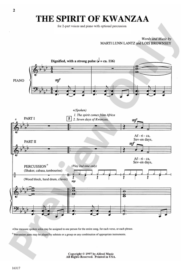 The Spirit Of Kwanzaa 2 Part Choral Octavo Lois Brownsey Digital Sheet Music Download