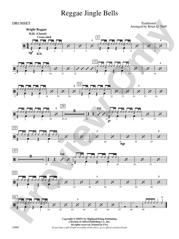 Reggae Jingle Bells Drums Drums Part Digital Sheet Music Download