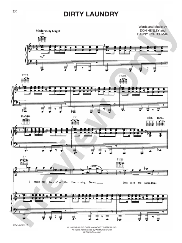 Dirty Laundry Piano/Vocal/Chords Don Henley Digital Sheet Music