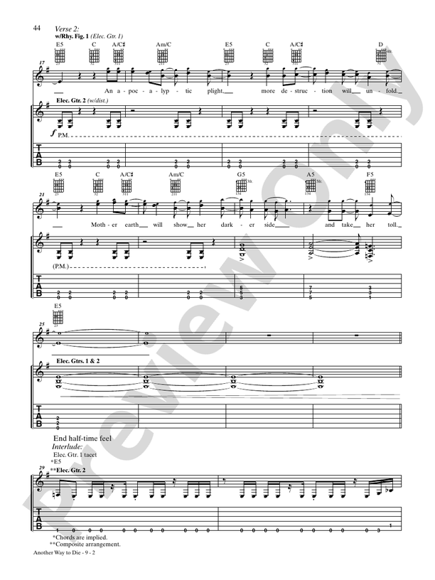 Another Way To Die Guitar Disturbed Digital Sheet Music Download