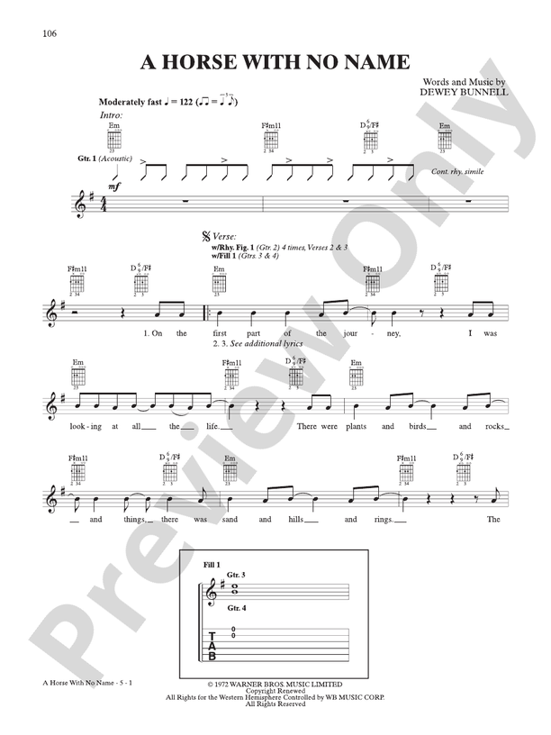 A Horse With No Name Guitar America Digital Sheet Music Download