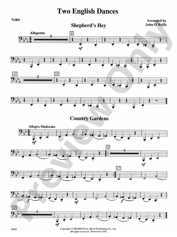 Two English Dances Tuba Tuba Part Digital Sheet Music Download