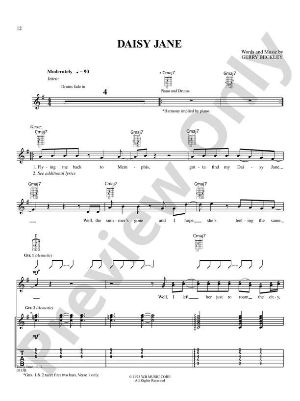 Daisy Jane Guitar America Digital Sheet Music Download