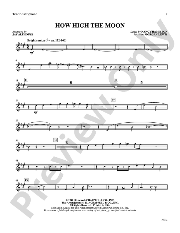 How High the Moon Bflat Tenor Saxophone Bflat Tenor Saxophone Part