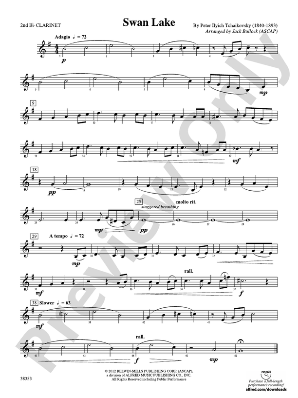 Swan Lake 2nd B flat Clarinet 2nd B flat Clarinet Part Digital